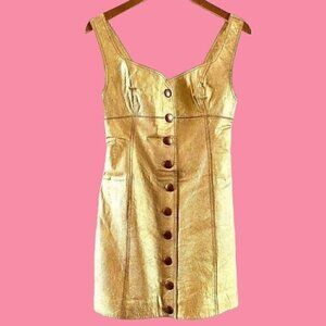 free people leather sleeveless goldie mini dress size 4 NWT gold